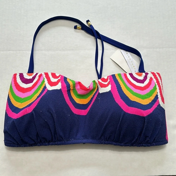 Trina Turk Ultramarine Rainbow Swirl Textured Bandeau Bikini Top Size 16W NWT - Picture 3 of 8